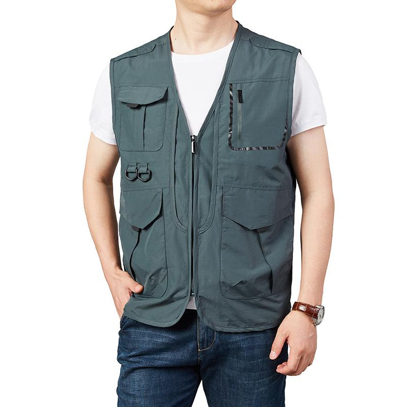 ベスト メンズ アウトドア 撮影 釣り レジャー 多機能 立体ポケット 収納力抜群 フルジップ スタンドカラー ゆったり 大きいサイズ ポリエステル イージーケア 春秋 タウンユース カジュアル
