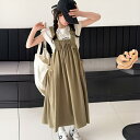 セットアップ 女の子 半袖 ジャンパースカート サロペットスカート 春夏 韓国風 綿 薄手 無地 ジュニア ネイビー カーキ 普段使い お出かけ 柔らか カジュアル