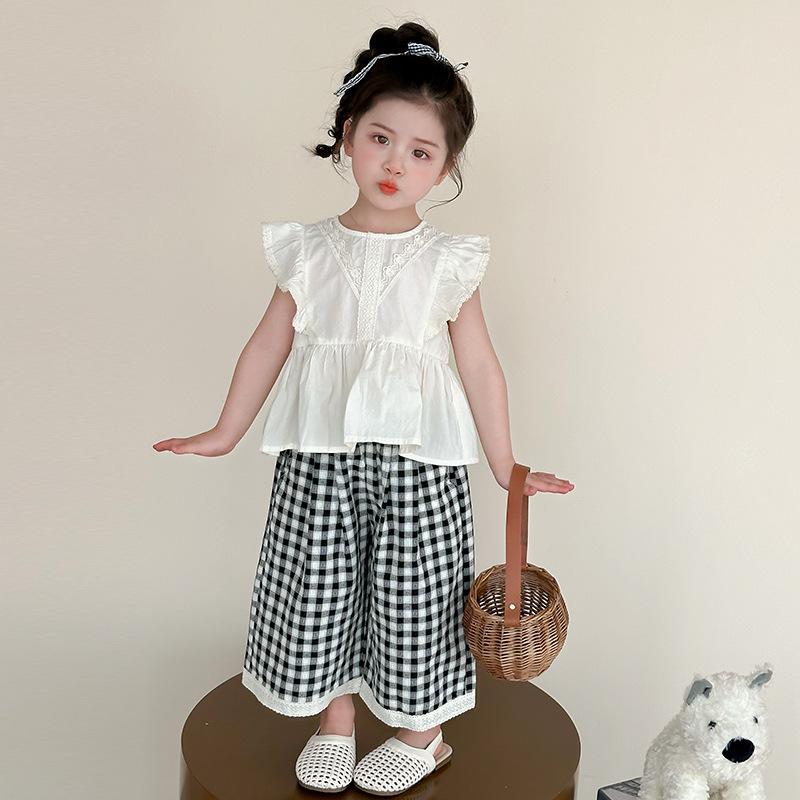 パンツセット 女の子 キッズ 子供服 ガールズ 韓国風 上下セット ドールブラウス フリルスリーブ 半袖..