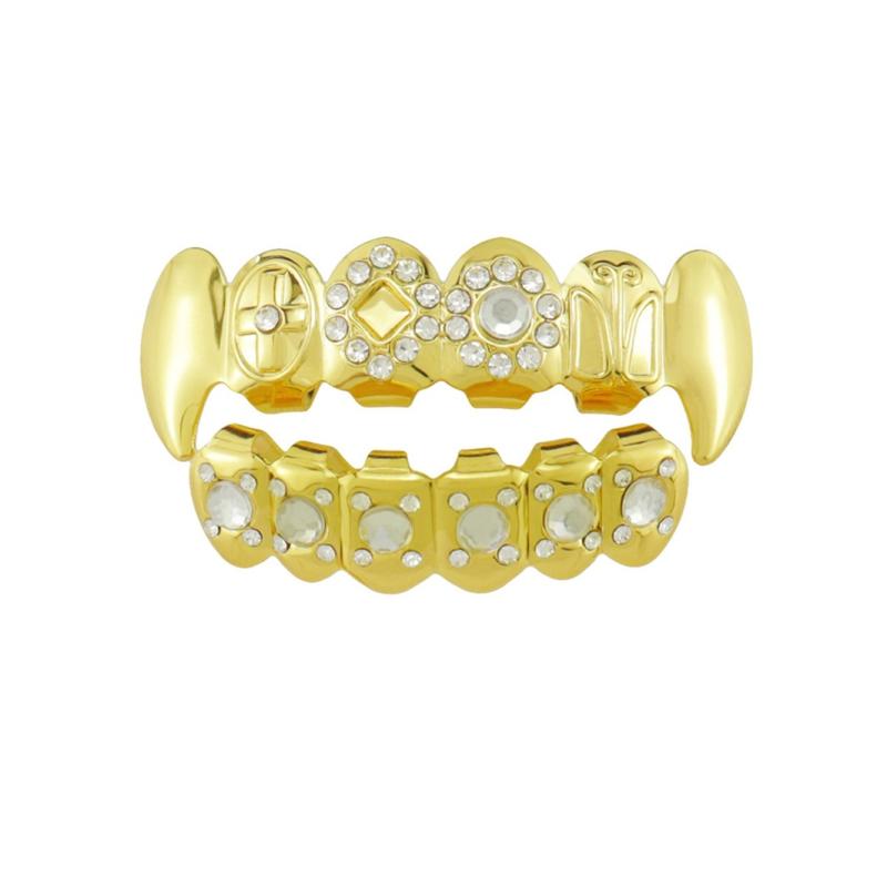 トゥースグリル 男女兼用 ヒップホップ ラップ ストリート系 欧米ファッション ゴールドメッキ シルバー 銅製 スクエア ラウンド ラインストーン ファング 牙...