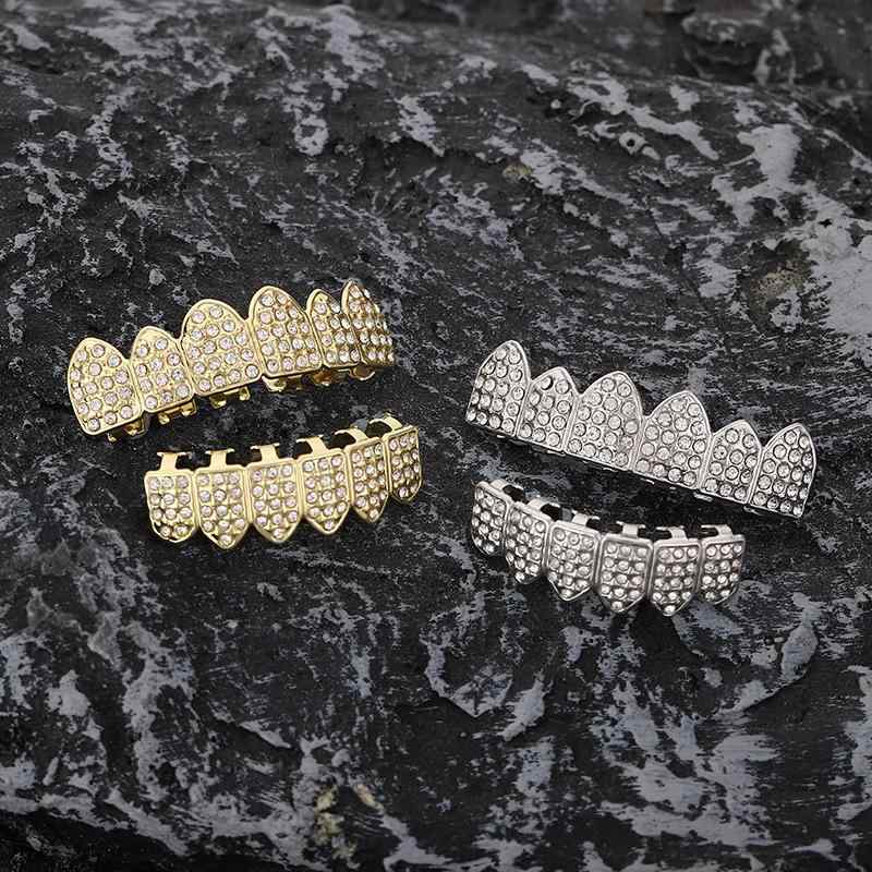 トゥースグリル 男女兼用 ハロウィン ヒップホップ イベント用 欧米風 ラウンド 銅製 フルジルコニア シルバー ゴールドカラー