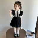 キッズ 女の子 セットアップ ジャンパースカート サロペット 半袖 スクール風 プレッピー カジュアル おしゃれ 薄手 ポリエステル 普段使い 春夏 ブラック カーキ