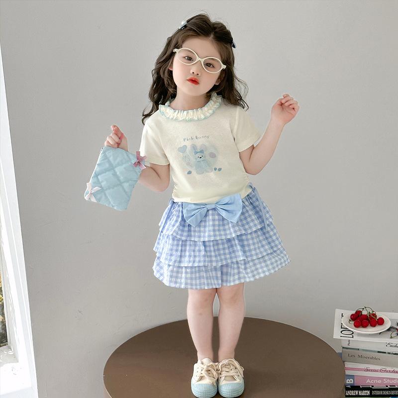 スカートセット 女の子 キッズ キャラクター 半袖 ドロスト おしゃれ かわいい チェック柄 ケーキスカ..