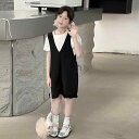 キッズ セットアップ 女の子 ジュニア サロペット ショートパンツ 半袖 Tシャツ 薄手 綿 柔らかい肌触り 春夏 おしゃれ カジュアル 普段使い 通学 無地