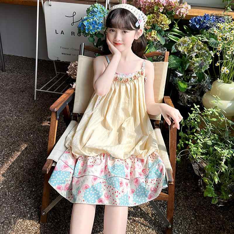 ワンピース 女の子 キッズ ジュニア 小学生 中学生 キャミソールワンピース 切り替え デザイン ゆった..