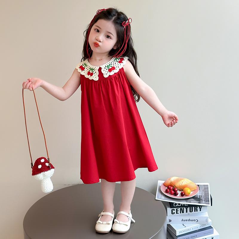 ワンピース 女の子 ベビー キッズ 春夏 ノースリーブ プリンセスドレス Aライン かわいい スウィート おしゃれ ポリエステル 普段使い お出かけ着 さくらんぼ柄 いちご柄