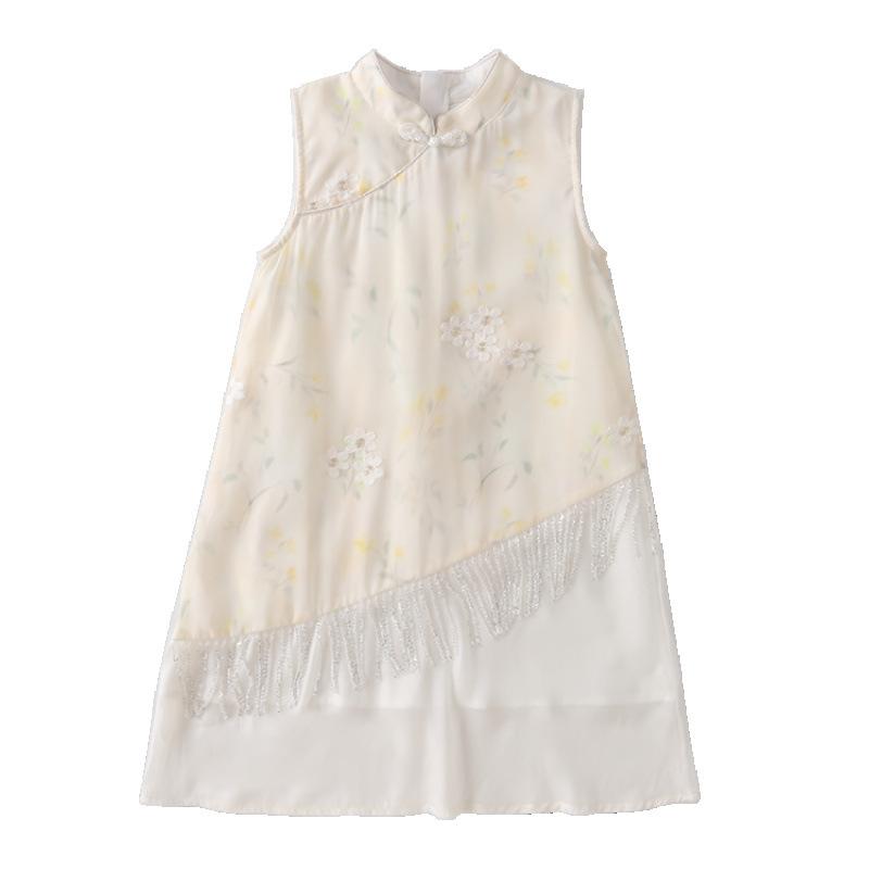 キッズ ワンピース 女の子 ジュニア チャイナドレス ノースリーブ 春夏 中華風 新中華風 ジャカード 刺..