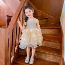 ワンピース キッズ 女の子 ノースリーブ プリンセス ティアードドレス リボン 上品な フォーマル セレモニー 綿 ポリエステル 夏 柔らかな肌触り