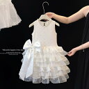 ワンピース 女の子 キッズ ノースリーブ ティアード プリンセスドレス 誕生日 パーティー フォーマル 結婚式 発表会 夏物 ホワイト ポリエステル