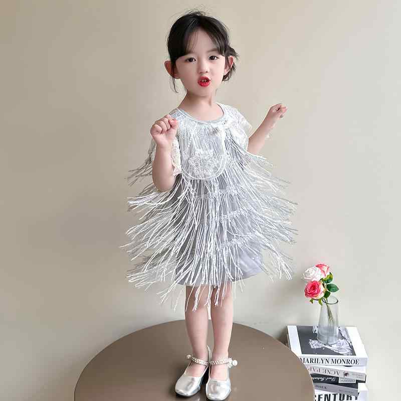 ワンピース 女の子 キッズ プリンセスライン フリンジ タッセル ノースリーブ ドレス ダンス発表会 舞..