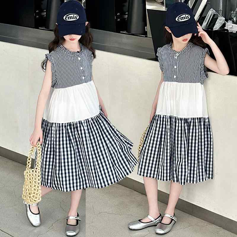 ワンピース ジャンパースカート 女の子 キッズ ジュニア ノースリーブ 袖なし ゆったり ルーズ チェッ..