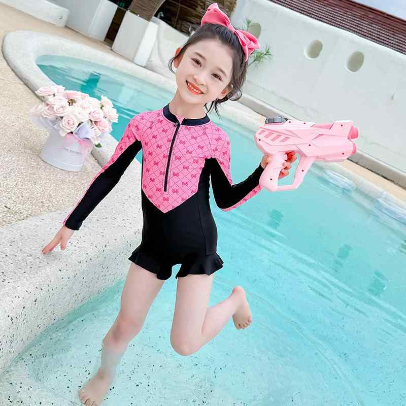 水着 キッズ 女の子 ワンピース ラッシュガード 長袖 UVカット 紫外線対策 日焼け防止 スイミング プー..