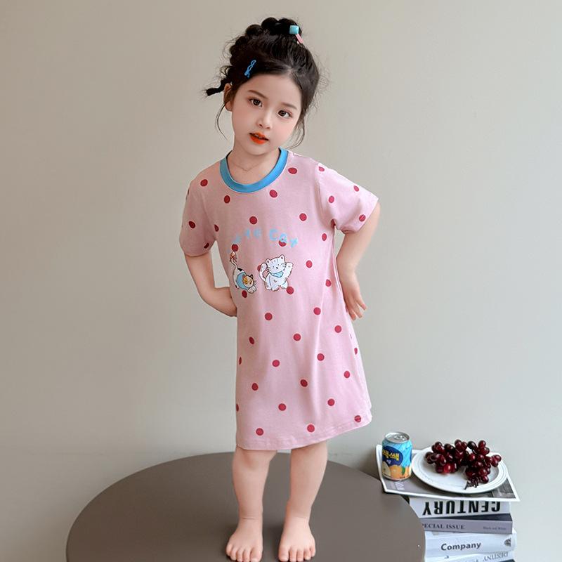 キッズ 女の子 パジャマ ルームウェア ワンピース モダール 綿混 半袖 薄手 接触冷感 キャラクタープリ..
