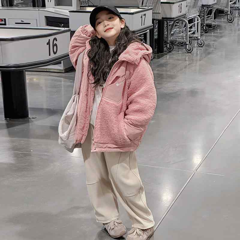中綿コート 女の子 キッズ ジュニア ボア 秋冬 フード付き 厚手 もこもこ カジュアル 韓国風 ジップアップ ポリエステル 綿 防寒