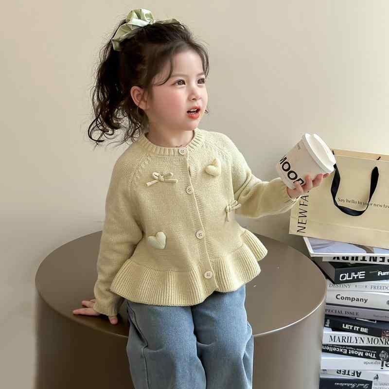 カーディガン キッズ 女の子 ニット セーター トップス 子供服 秋冬春 おしゃれ 長袖 無地 ラウンドネ..