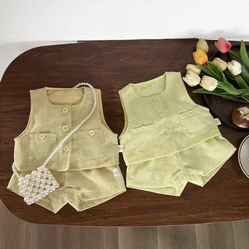 ベビー キッズ 子供服 女の子 韓国風 かわいい 春夏 ジャケット ベスト カーディガン ショートパンツ セットアップ 上下セット おしゃ..