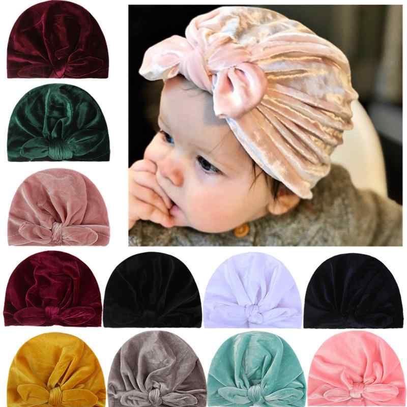 帽子 キッズ ベビー 子供用 秋冬 ニット帽 ビーニー うさ耳 結びデザイン ベロア生地 ターバン風 保温 ..