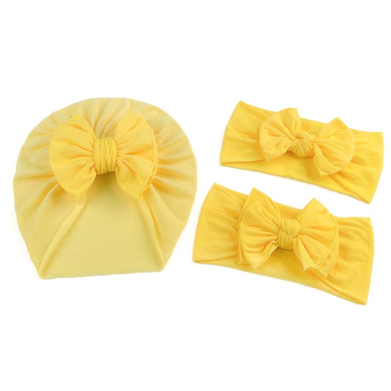 ベビー キッズ 赤ちゃん 子供 ヘアバンド 帽子 セット ナイロン リボン 無地 結び目 ターバンキャップ ..