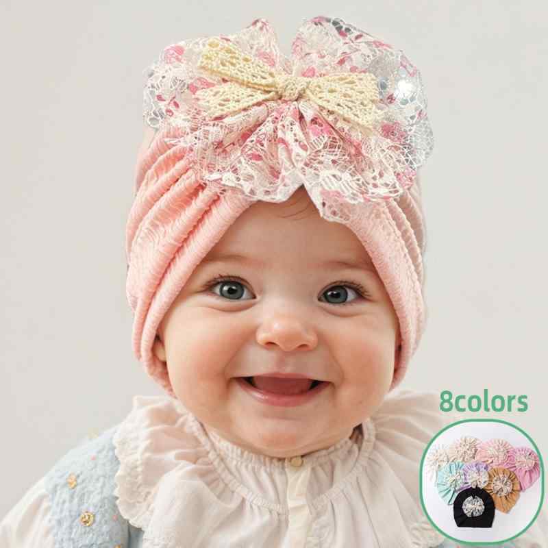 帽子 ベビー 新生児 赤ちゃん 子供用 かわいい 花柄 リボン キャップ ハット 春夏 薄手 軽量 通気性 ポリエステル素材 ピンク ホワイト ブラック 防風