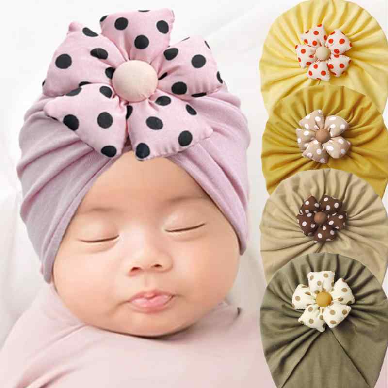 ベビーハット 新生児 赤ちゃん用 薄手 軽量 泉門保護 春夏 通気性 ドット柄 花柄 やわらか素材 かわいい