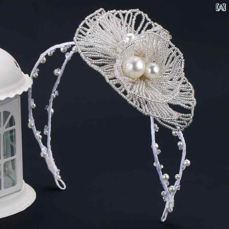 ヘッドドレス レディース 韓国風 手作り 米ビーズ 花モチーフ クラウン ティアラ ウェディング 結婚式 ブライダル 花嫁 新婦 髪飾り