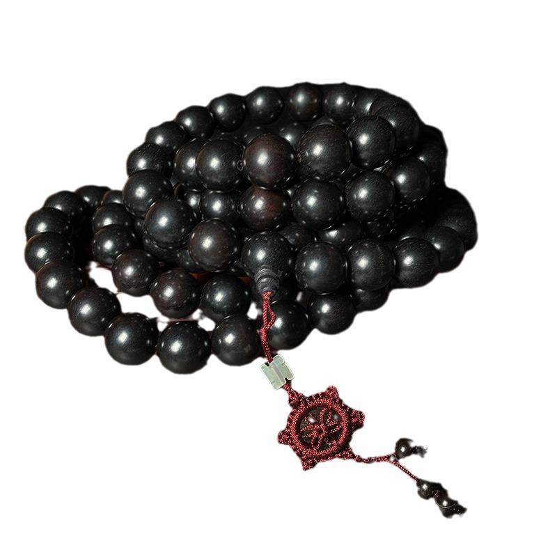 念珠 黒檀 108玉 ロング 数珠 木製 無垢材 研磨加工 光沢仕上げ 和風 仏具 男女兼用 舞台用 演劇用 時..