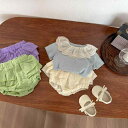 ショートパンツ 女の子 ベビー キッズ 幼児 綿 コットン素材 スカート付きパンツ フリル バルーンシルエット 薄手 夏物 普段使い お出かけ ゆったり おしゃれ 韓国風 緑 オフホワイト