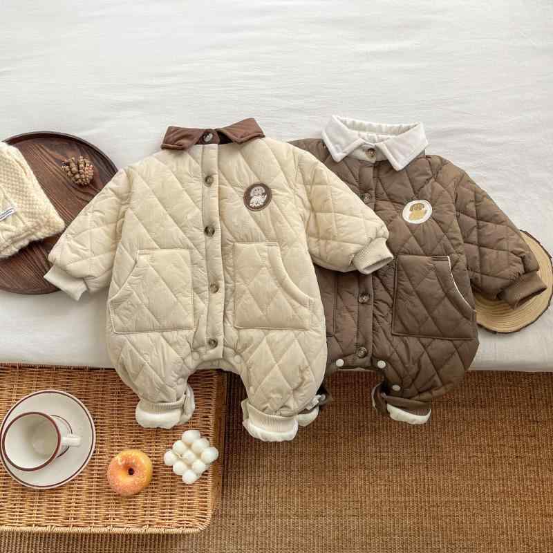 ロンパース ベビー カバーオール 新生児 幼児 男女兼用 中綿入り 裏起毛 あったか 防寒 保温 厚手 ナイ..