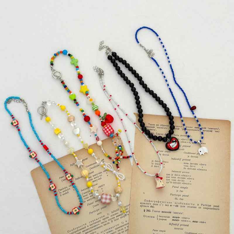 ネックレス 女の子 樹脂製 ドーパミンカラー 甘辛ミックス 韓国スタイル 個性的デザイン フルーツ アニ..