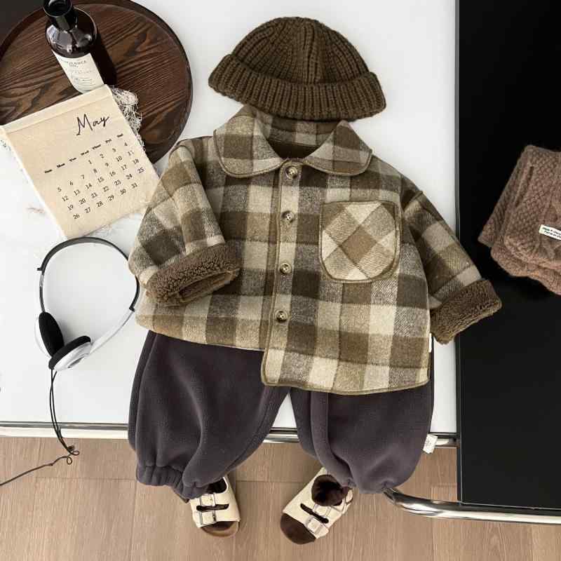 ジャケット 男の子 ベビー キッズ 幼児 アウター 裏起毛 厚手 裏ボア 格子柄 襟付き シングルボタン ポ..