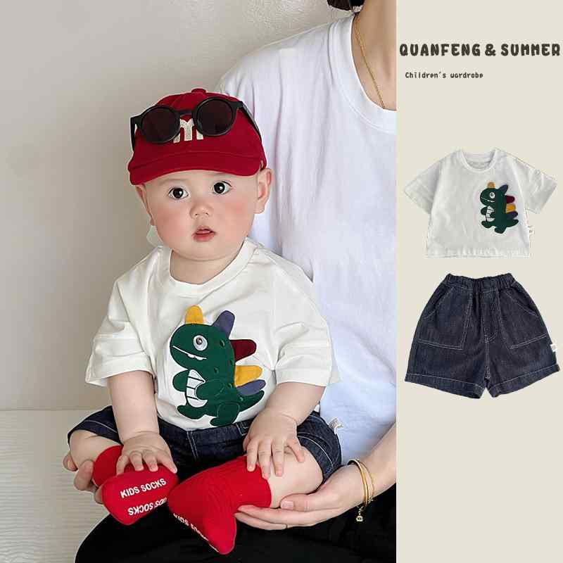 Tシャツ 男の子 キッズ 幼児向け 薄手 恐竜柄 半袖 丸首 接触冷感 通気性 吸湿速乾 ゆったり ルーズフィット コットン 綿 夏 サマー