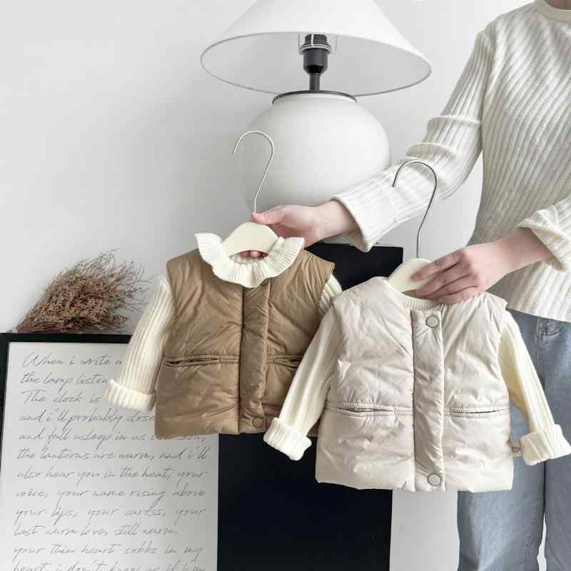 キッズ 女の子 ベスト 冬 秋冬 中綿入り 厚手 防寒 あったか 韓国風 ゆったり ルーズ ジレ トップス ベ..