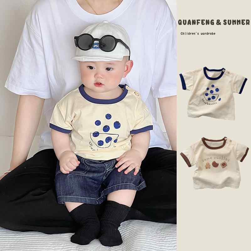 Tシャツ 男の子 ベビー キッズ 半袖 薄手 クルーネック トップス 綿100% 吸湿速乾 柔らかい肌触り かわいい キャラクター プリント 配色 おしゃれ 春夏 普段使い