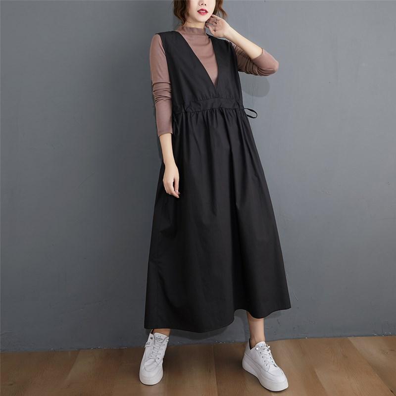 ワンピース レディース ノースリーブ ミディ丈 コットン 無地 ゆったり 体型カバー 大きいサイズ おし..