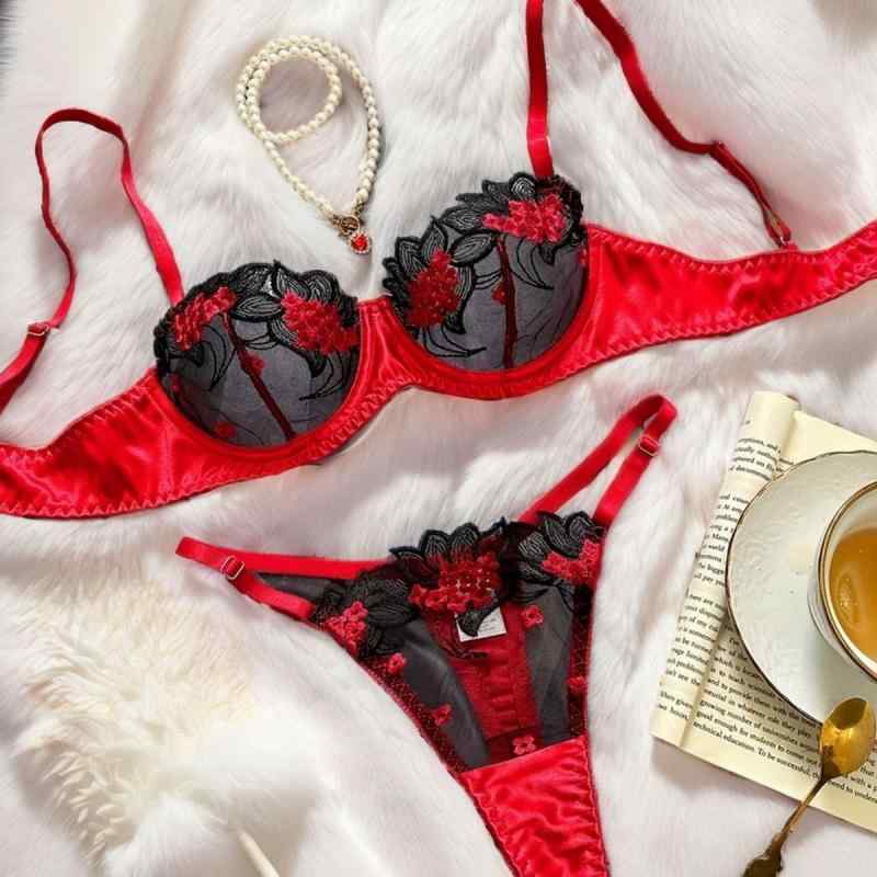 ランジェリー レディース 女性用 セクシー フレンチスタイル シンプル スリーピース 薄手 軽量 刺繍 メ..