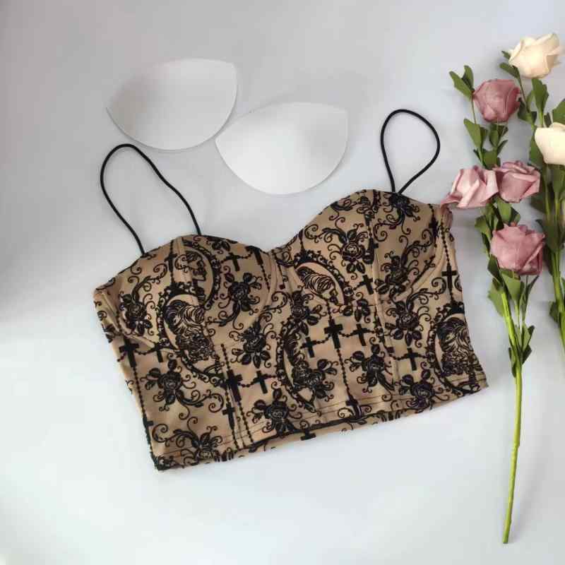 キャミソール レディース カップ付き 取り外し可能パッド ブラトップ ショート丈 へそ出し メッシュ フロッキー加工 セクシー インナー ポリエステル ストレッチ スリムフィット 幾何学模様 アプリコット 春夏