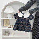 ワンピース 女の子 キッズ ベビー 子供服 韓国風 チェック柄 付け襟 半袖 プリンセスドレス 普段使い お出かけ カジュアル 綿 かわいい 柔らかい おしゃれ 春夏