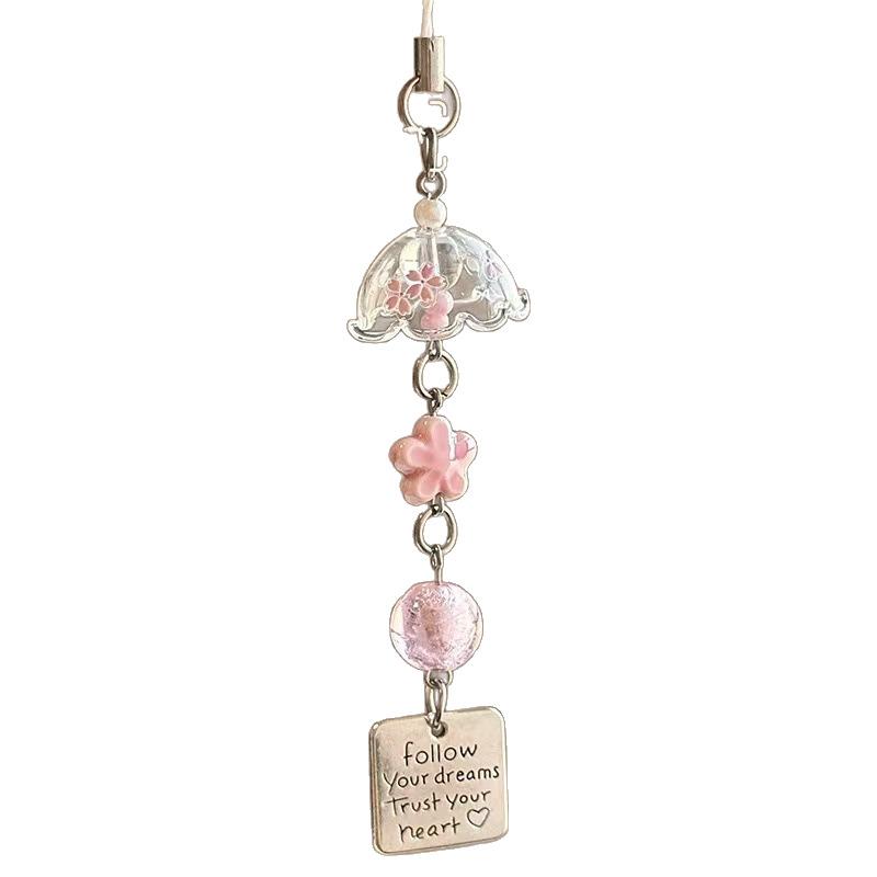 ストラップ 桜 風鈴 手作り ビーズ かわいい シンプル おしゃれ ナチュラル プラスチック レジン スマ..