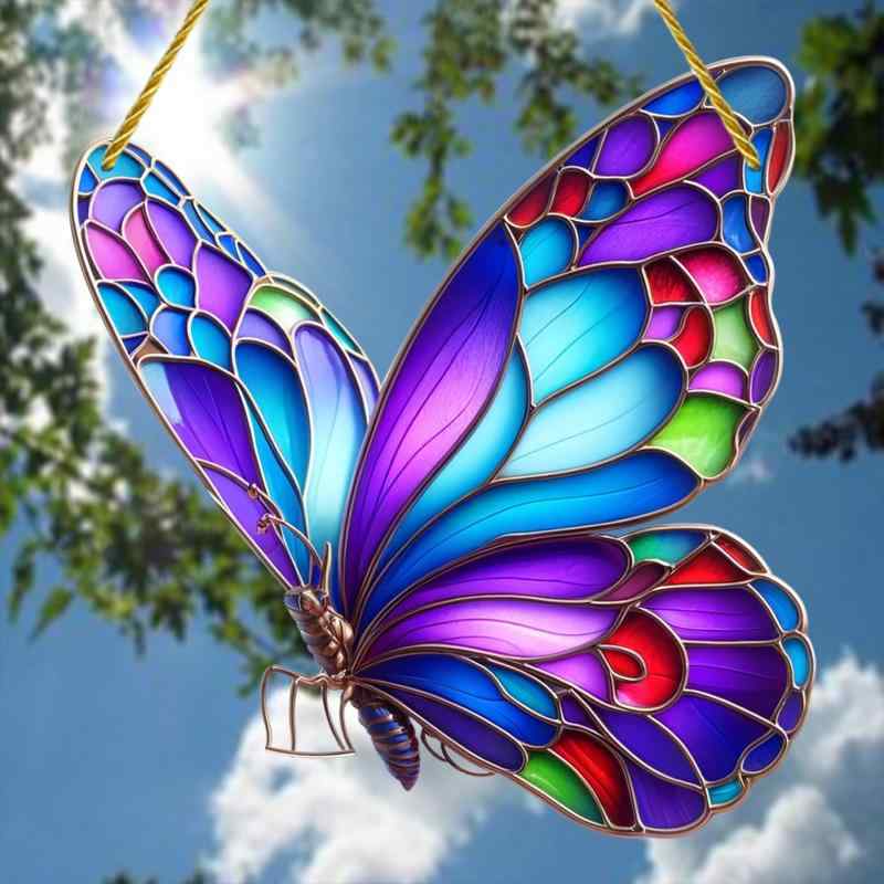 ウォールデコ カラフル 蝶 バタフライ アクリル製 美しい 壁掛け 窓飾り 吊り下げオーナメント 工芸品 レトロ調 インテリア雑貨(x2)