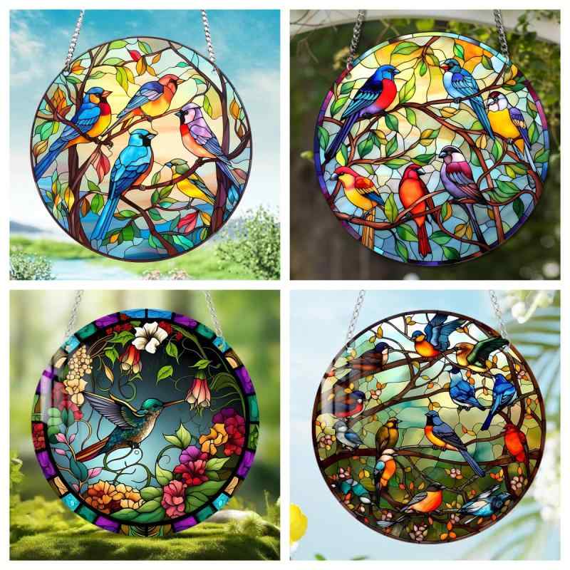 ウォールデコ 鳥 バード アクリル 円盤 吊り下げ チェーン 壁掛け 室内 玄関 部屋 リビング インテリア..