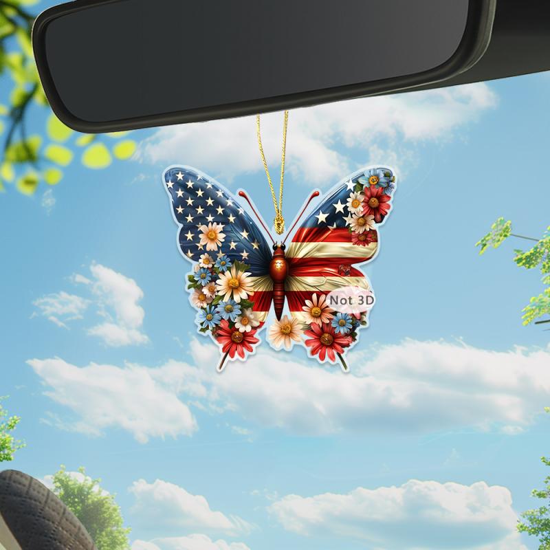 車用オーナメント 車内装飾 アクリル製 蝶モチーフ 2D平面 レトロ調 レインボーカラー おしゃれ かわいい キーホルダー デコレーション バッグ飾り(x2)