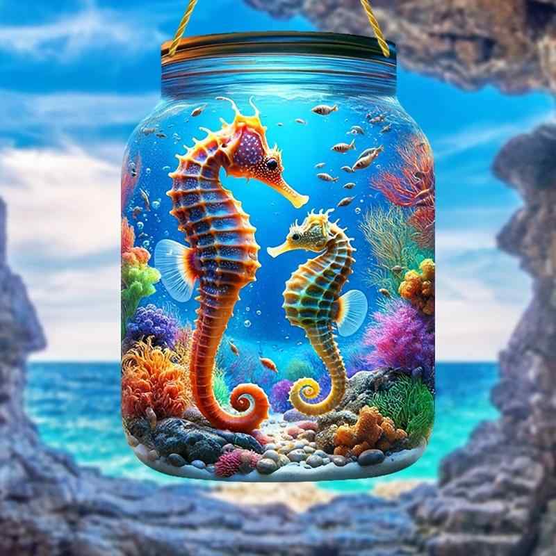 ウォールデコレーション タツノオトシゴ 海底世界 海洋テーマ アクリル製 ボトル型 透明 夏 おしゃれ モダン リビング 寝室 車内 ゴー..