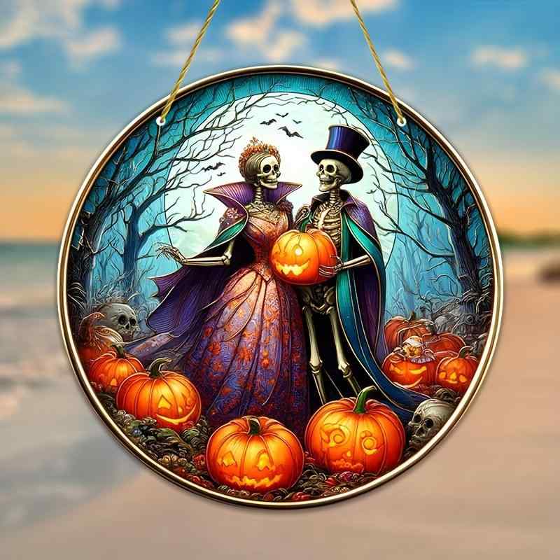 装飾品 ハロウィン ホラー スカル カップル アクリル サンキャッチャー 玄関 窓 壁 吊り下げ飾り アー..