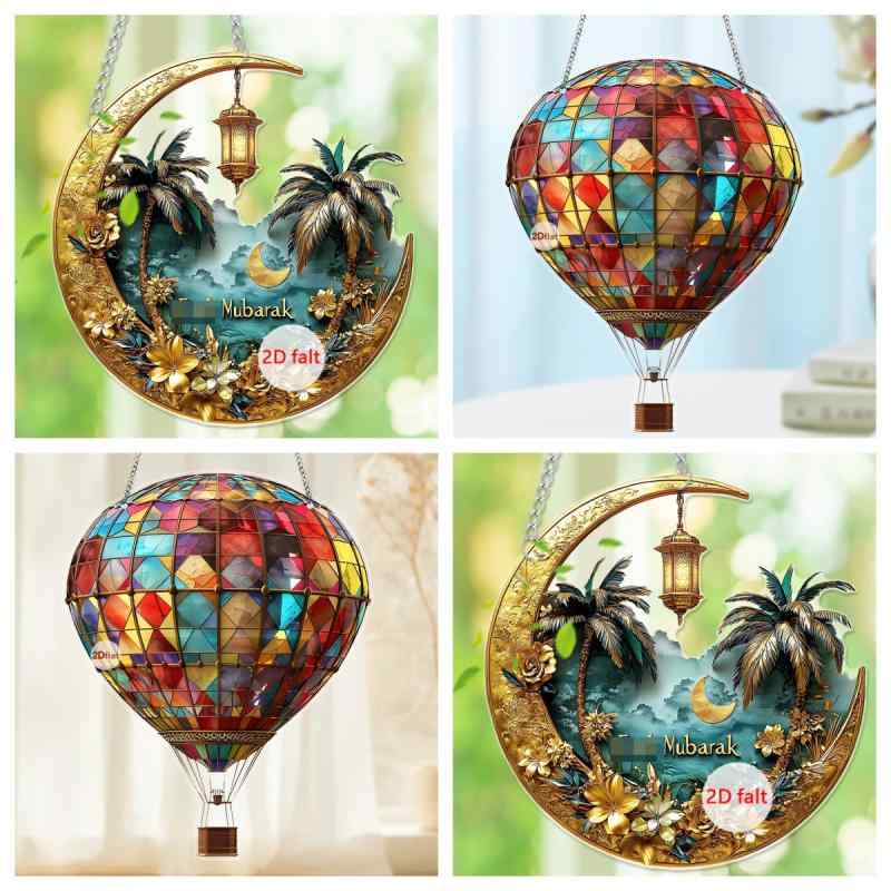 窓飾り 新春 ビーチ 熱気球 月 アクリル 2D 平面デザイン フェスティバル パーティー 吊り下げプレート ウォールデコ 壁掛け 装飾品 おしゃれ かわいい インテリア(x2)