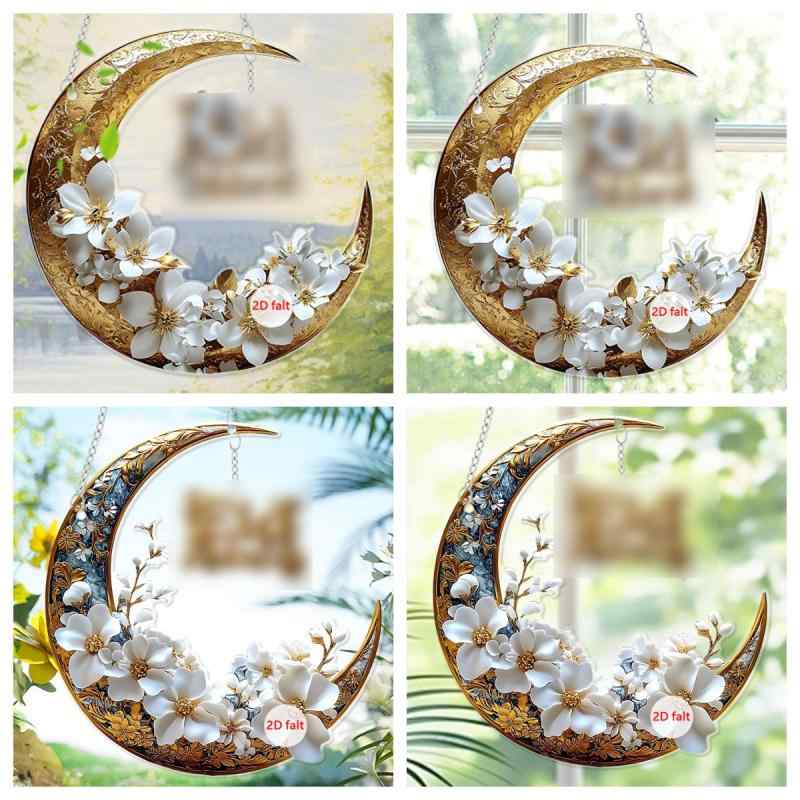 掛飾 アクリル 2D 花 月 丸型 チェーン付き ドア 窓 リビング 玄関 部屋飾り インテリア ウォールデコレーション かわいい おしゃれ(x2)