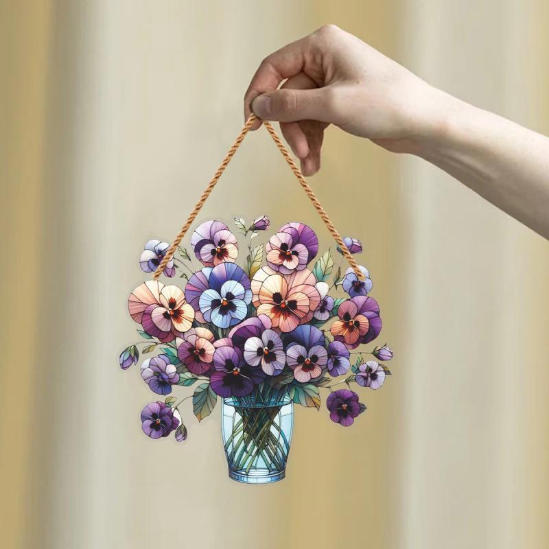 サンキャッチャー ヒヤシンス アクリル おしゃれ 素敵な 光集め ウォールデコレーション 窓辺飾り 麻紐 レトロ フラワーモチーフ 吊り下げ 壁掛け インテリア雑貨(x2)