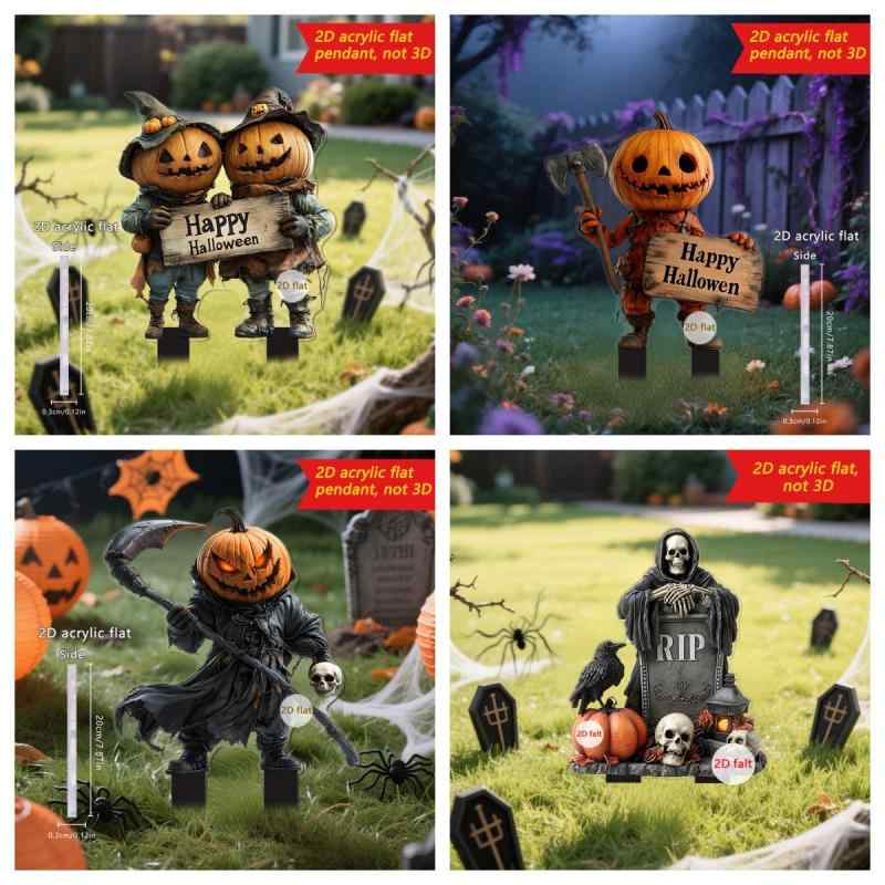 ガーデンピック ハロウィン スケルトン ガイコツ 2D アクリル パーティー イベント 飾り カートゥーン プリント オーナメント(x2)