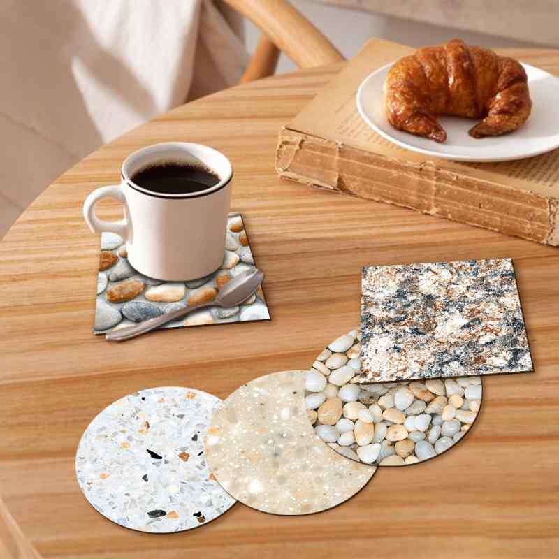 コースター 鵝卵石風 アクリル クリア 透明感 平面 花柄 円形 丸型 モダン シンプル 家庭用 普段使い 業務用 パーティー カフェ バー 来客用 5点セット(x2)