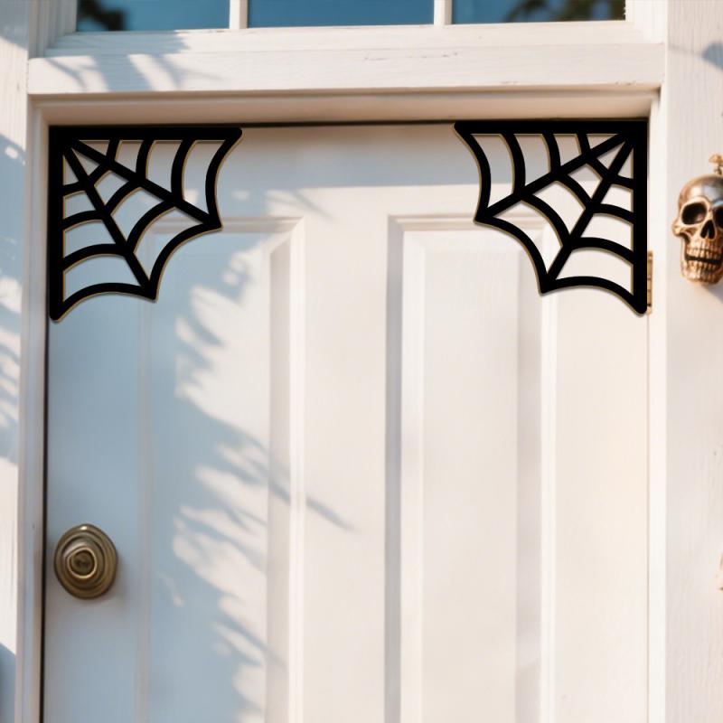 玄関飾り ハロウィン レトロ アンティーク調 蜘蛛の巣 木製 スパイダー コウモリ ブラック ドア枠 パーティー 装飾 オーナメント(x2)