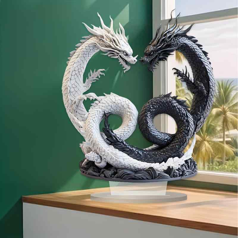 置物 陰陽双龍 アクリル 卓上オブジェ リビング 寝室 書斎 インテリア 装飾品 印刷加工 アート 個性的 ..